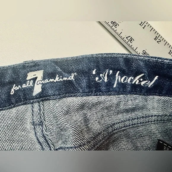 7 For All Mankind Jeans "A" Pocket Bootcut Dark Wash Denim Pink Stitch SZ 28 NEW - Picture 9 of 16